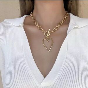 True To Form Golden Tone Hollow Heart Charm 18" Necklace